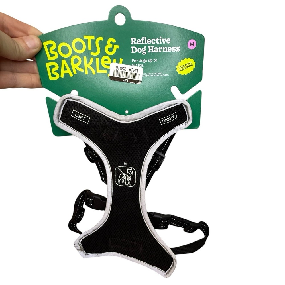 Boots and Barkley Medium Black Reflective Dog Harness And Retractable Leash Set - Picture 8 of 13